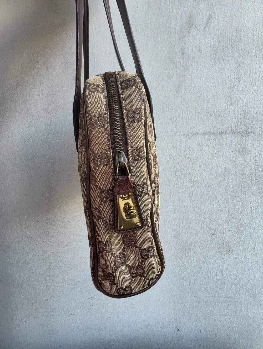 GUCCI Vtg GG Monogram Canvas Tote Briefcase Top Handle Shoulder Bag